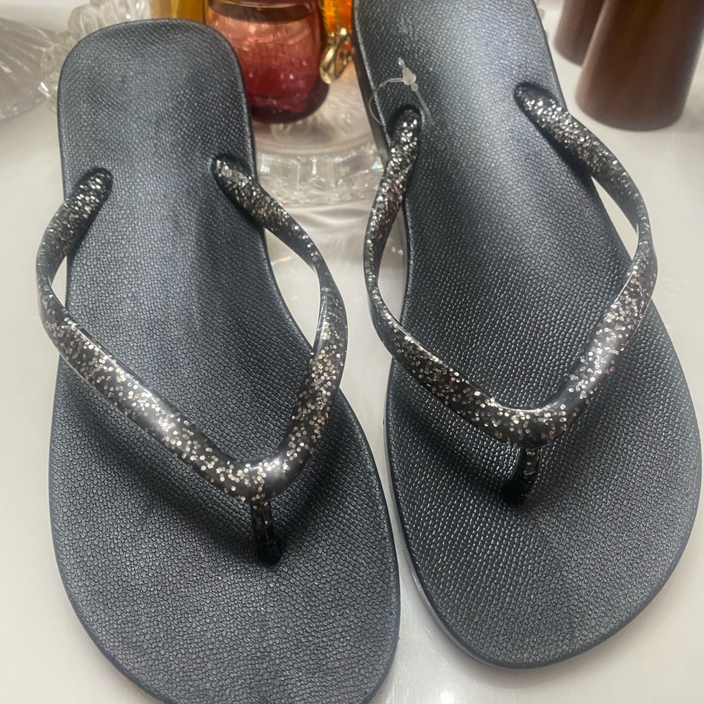 Black Glitter Flip Flops